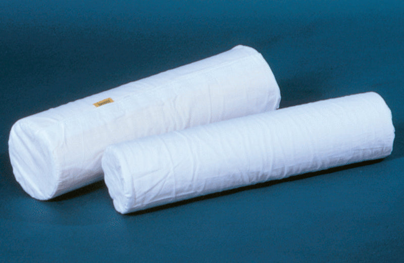 Two white cylindrical pillows on a blue background