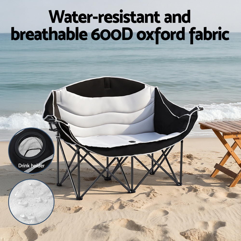 Water-resistant and breathable 600D oxford fabric chair on a beach with ocean view.