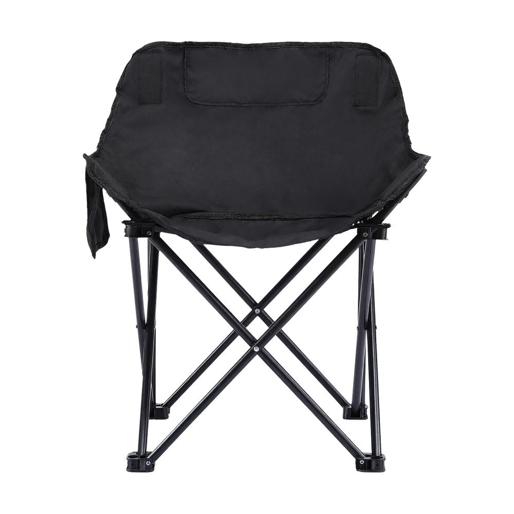 Black folding chair on a white background