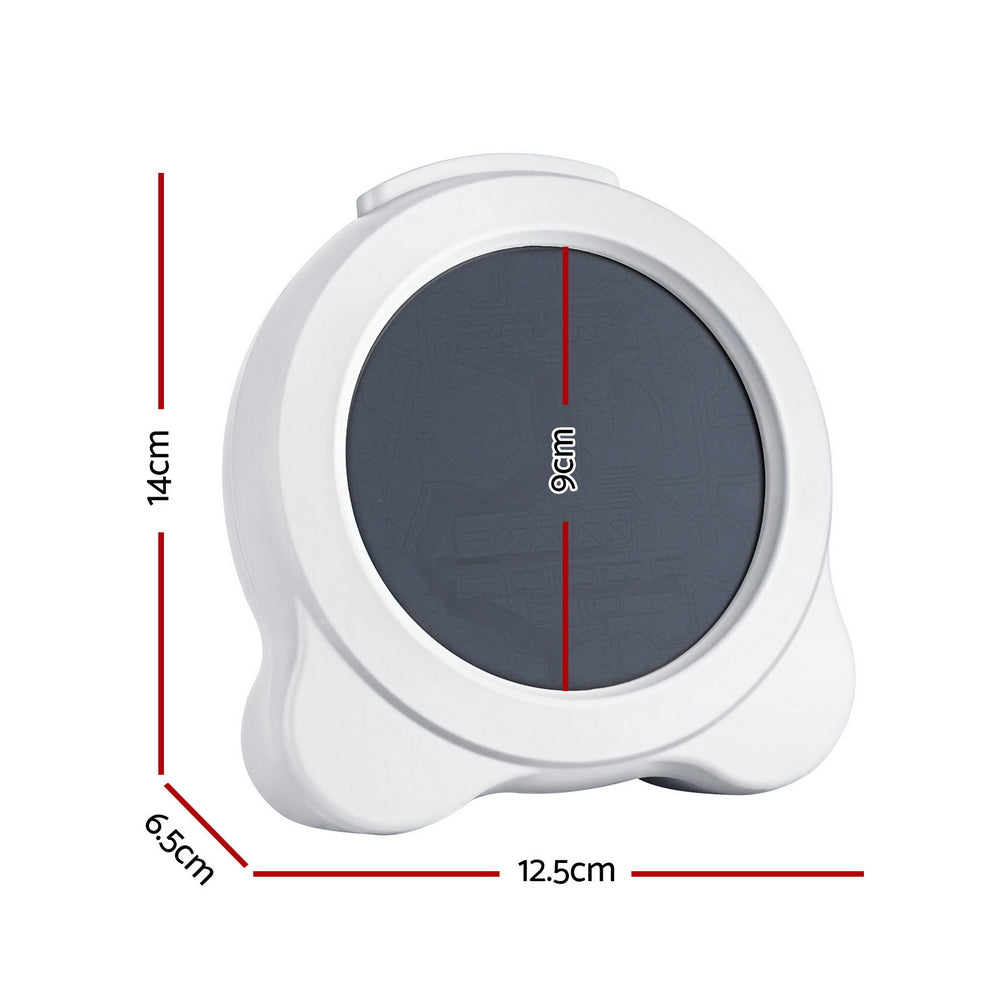 White phone holder with dimensions on a white background