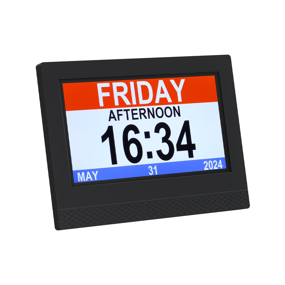 Digital clock displaying 'FRIDAY AFTERNOON 16:34' on a white background