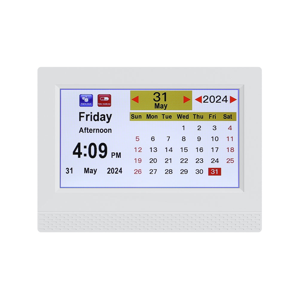 Digital clock and calendar display on a white background
