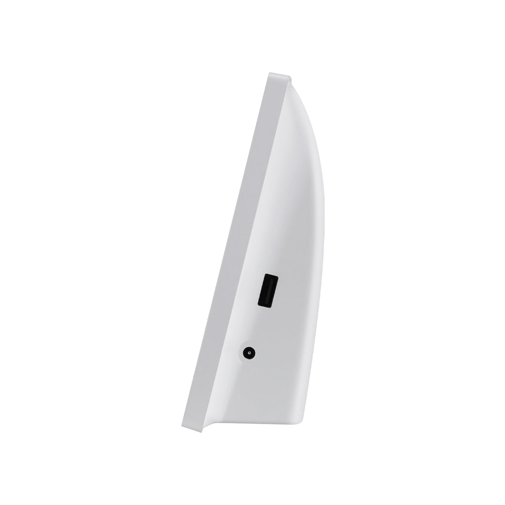 White electronic device with a black component on a white background