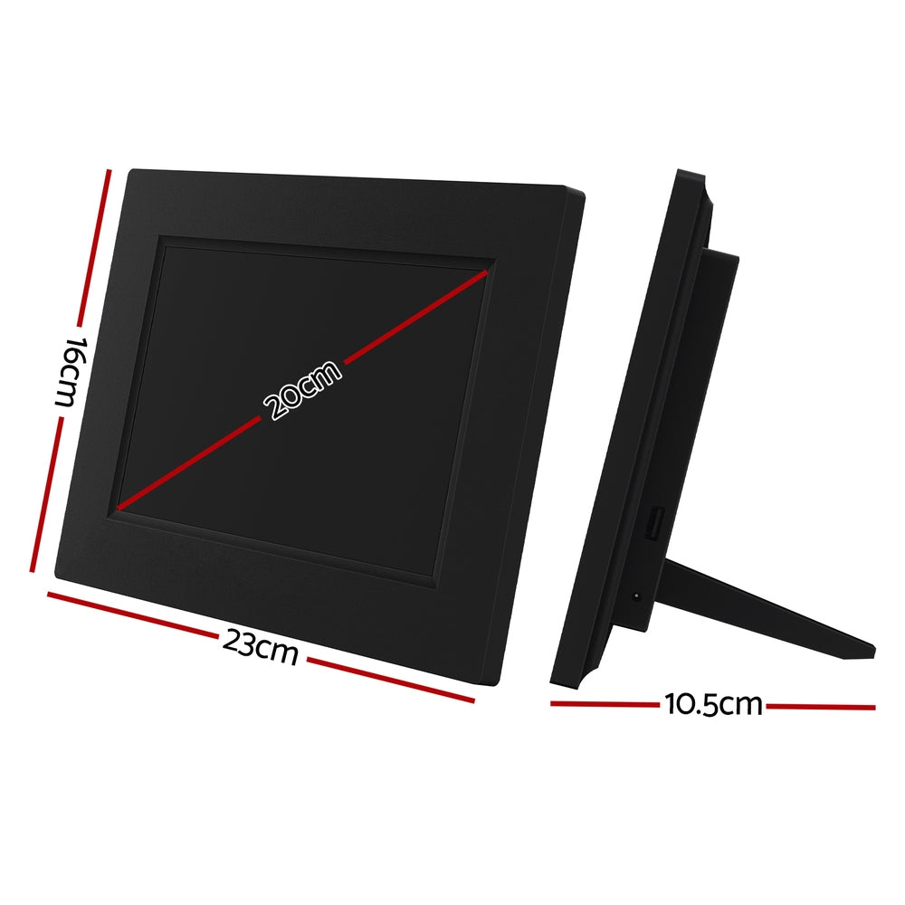Black picture frame with dimensions indicated on a white background