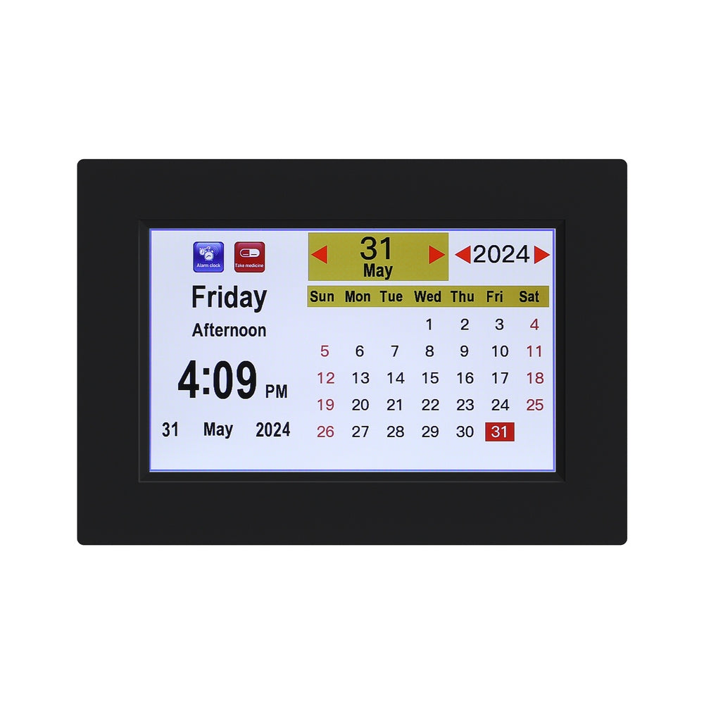 Digital clock and calendar display on a white background