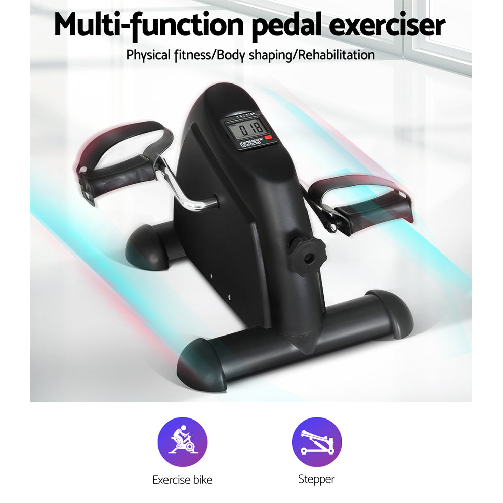 Multi-function pedal exerciser with digital display on a white background