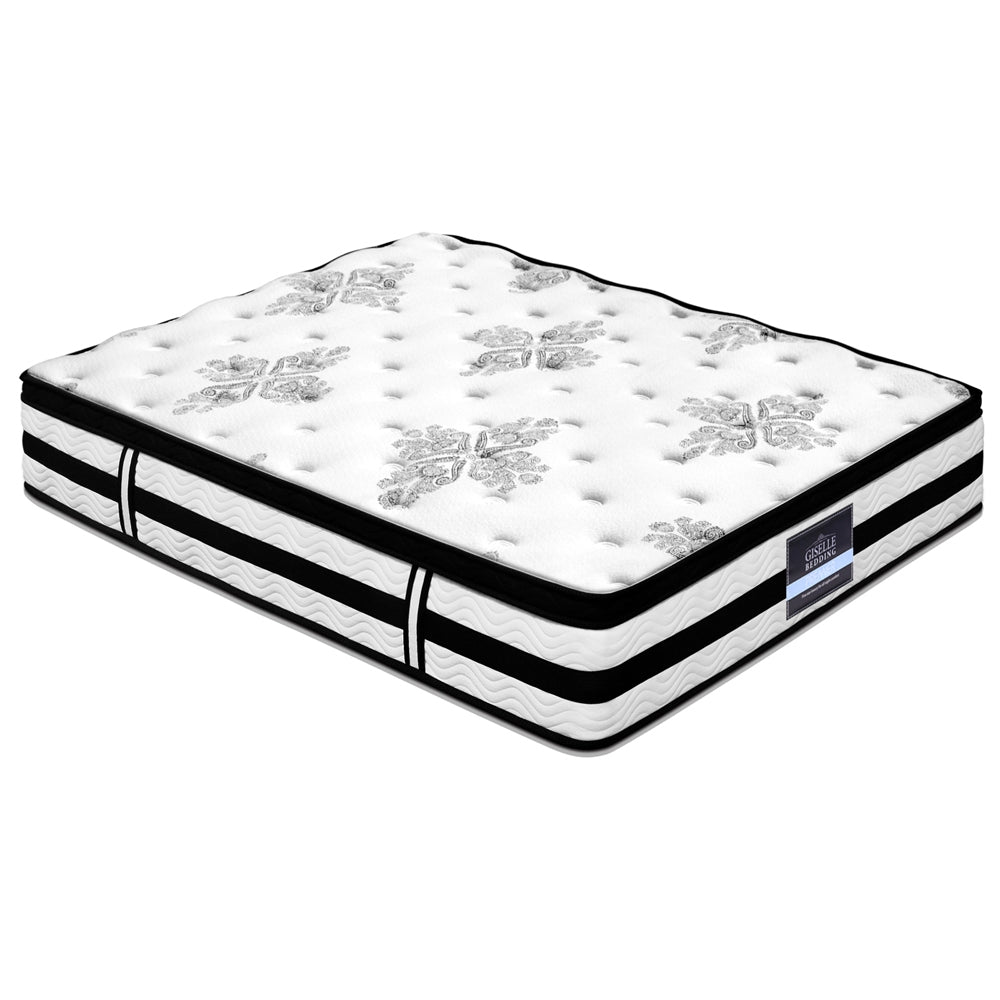 White mattress with black straps on a white background