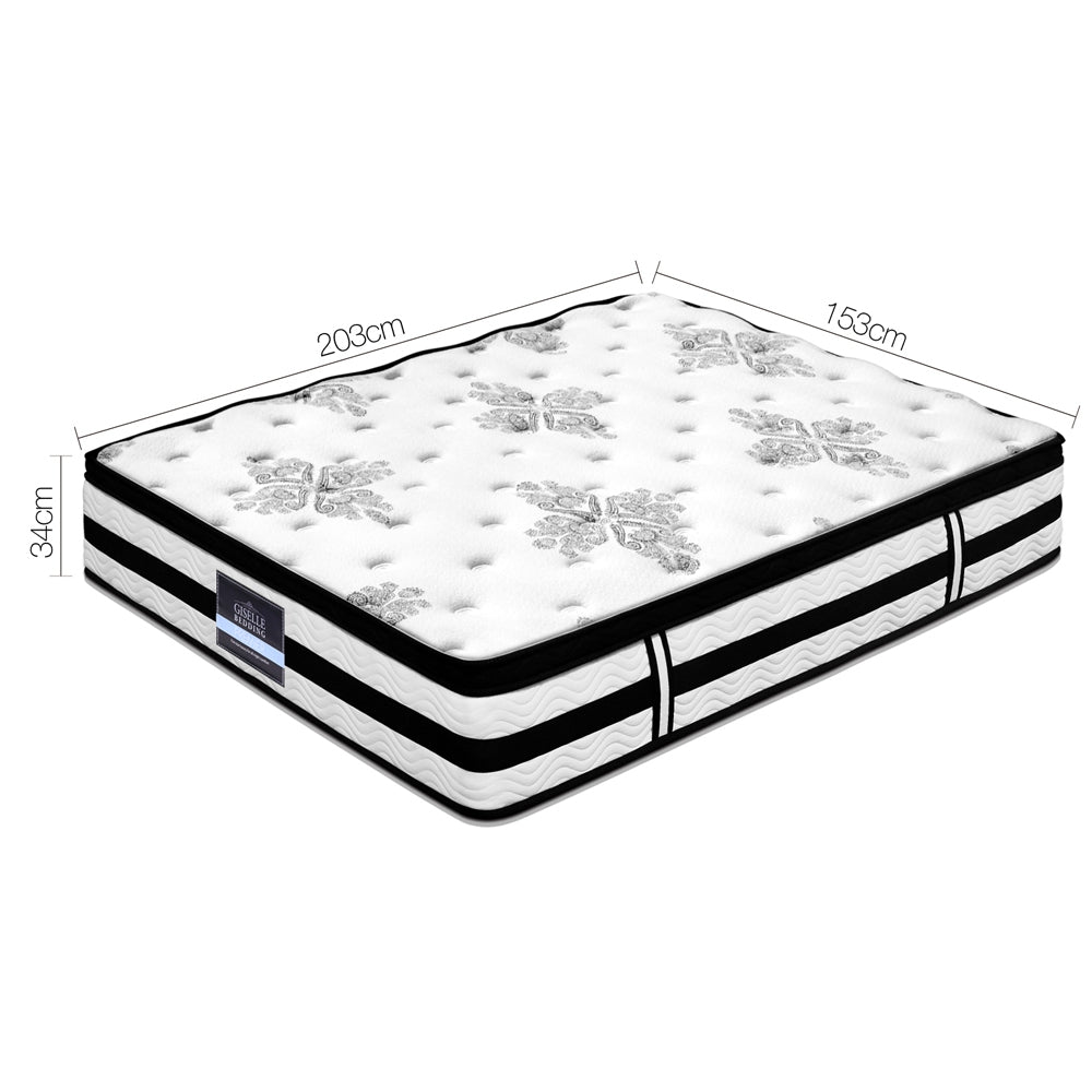 Mattress with floral patterns and dimensions on a white background