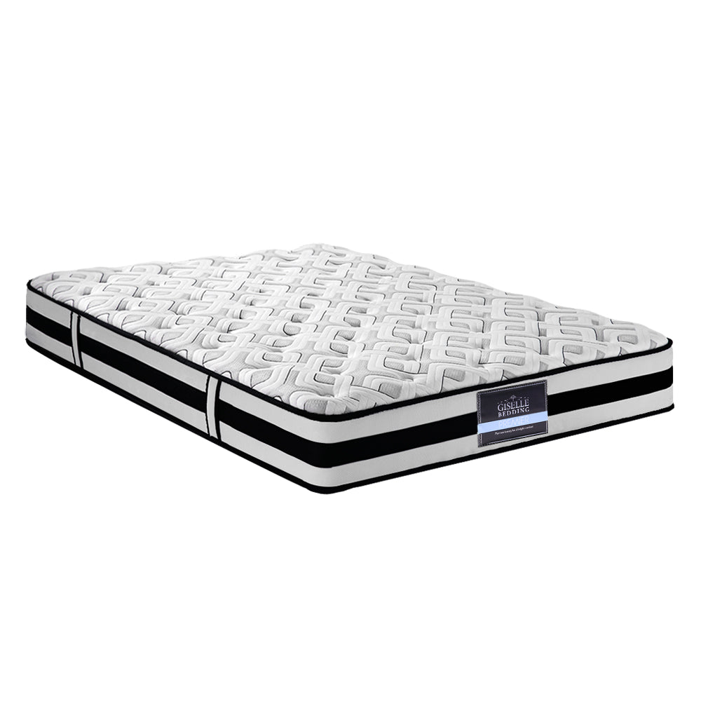 Mattress with a brand label on a white background