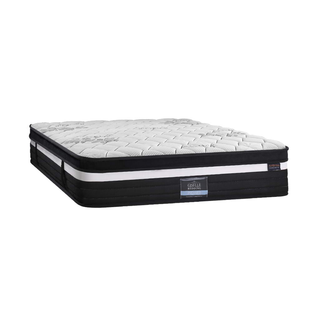Mattress with brand label on a white background