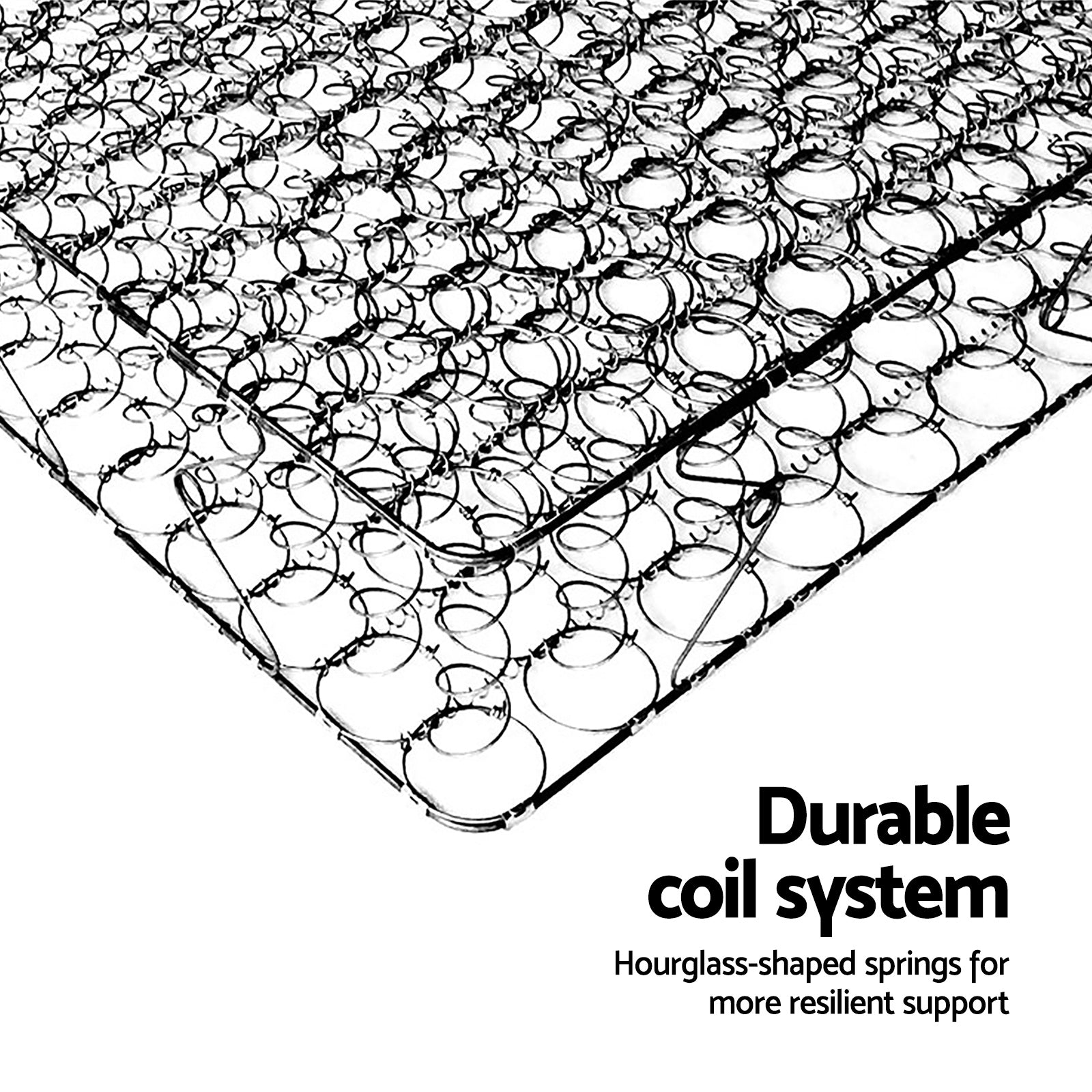 Diagram of a durable coil system with hourglass-shaped springs on a white background.