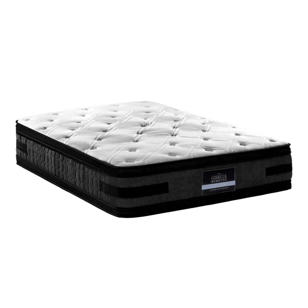Mattress with a visible brand label on a white background