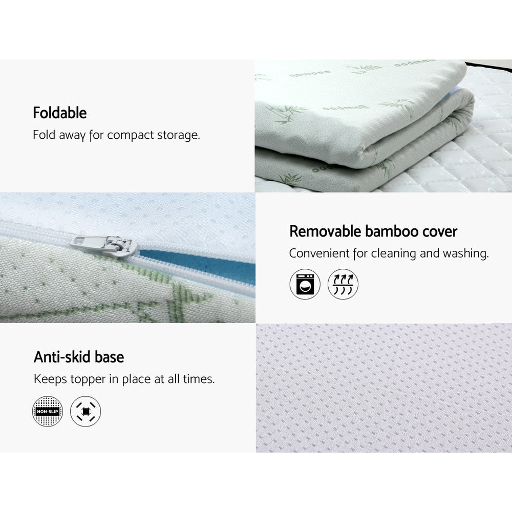 Mattress topper with features highlighted on a white background