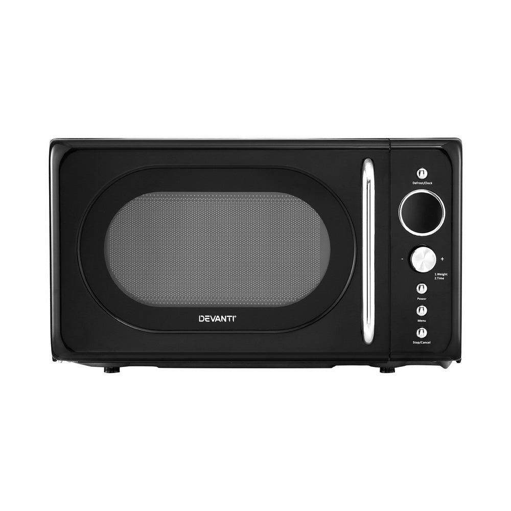Black Devanti microwave oven on a white background