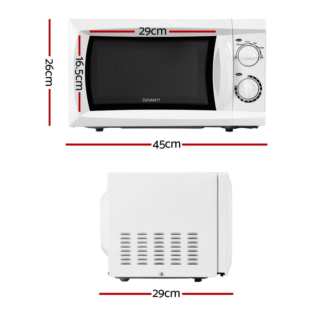 White microwave oven with dimensions labeled on a white background