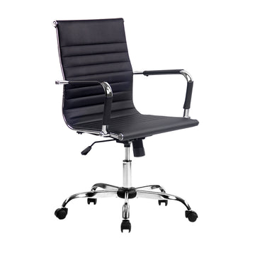 Black office chair with chrome accents on a white background