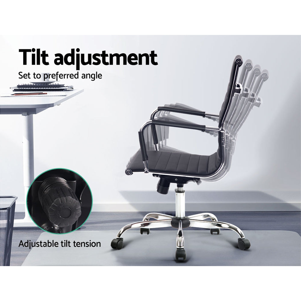 Office chair with tilt adjustment feature in a minimalistic office setting