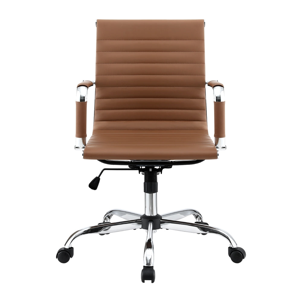 Brown office chair with a ribbed design on a white background