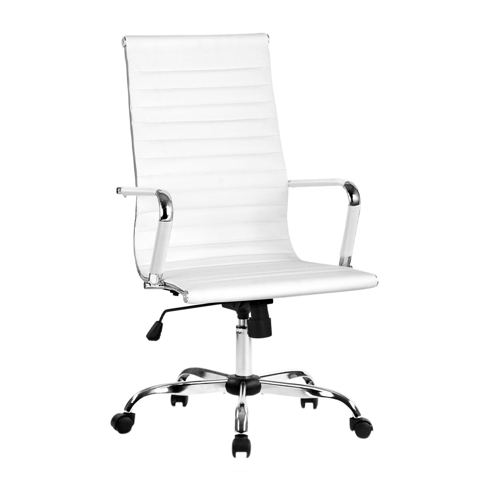 White office chair with chrome accents on a white background