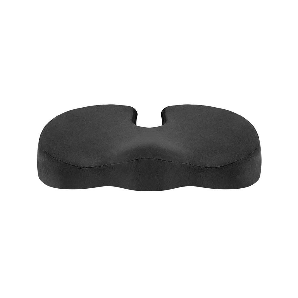 Black memory foam seat cushion on a white background