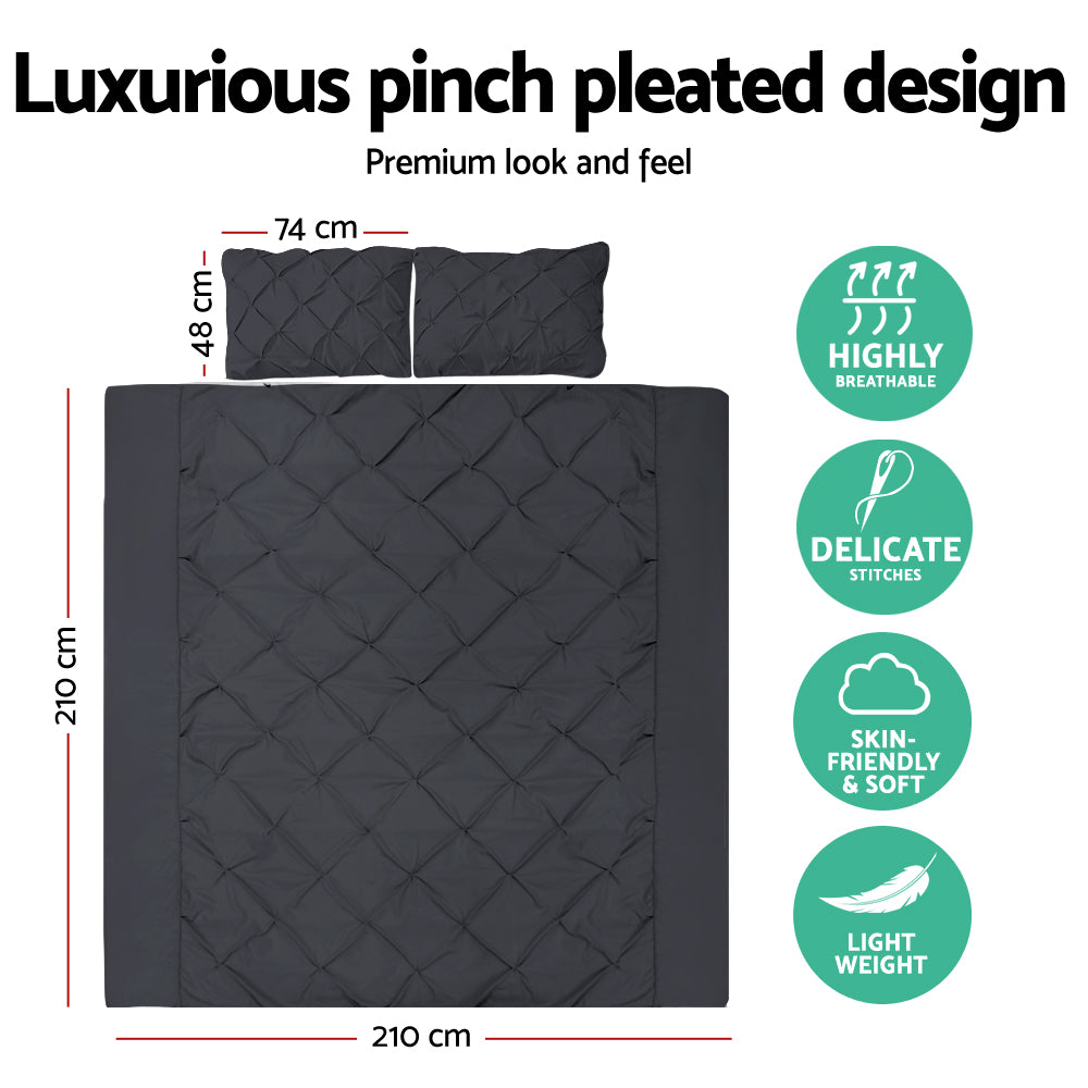 Black quilt with dimensions and features on a white background