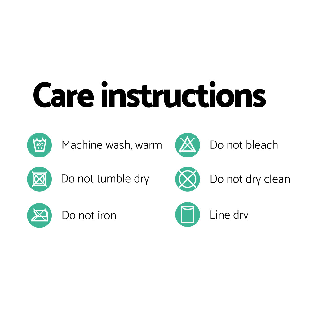 Care instructions for a fabric on a white background