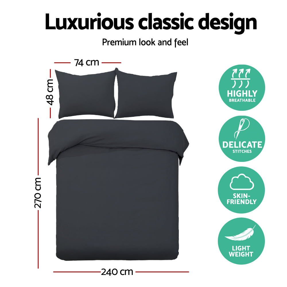 Black bedding set with dimensions and features on a white background