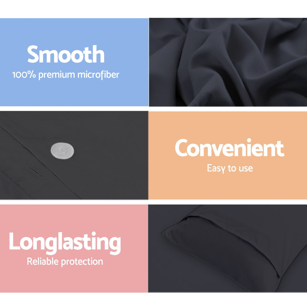Text and fabric swatch collage highlighting features of 100% premium microfiber.