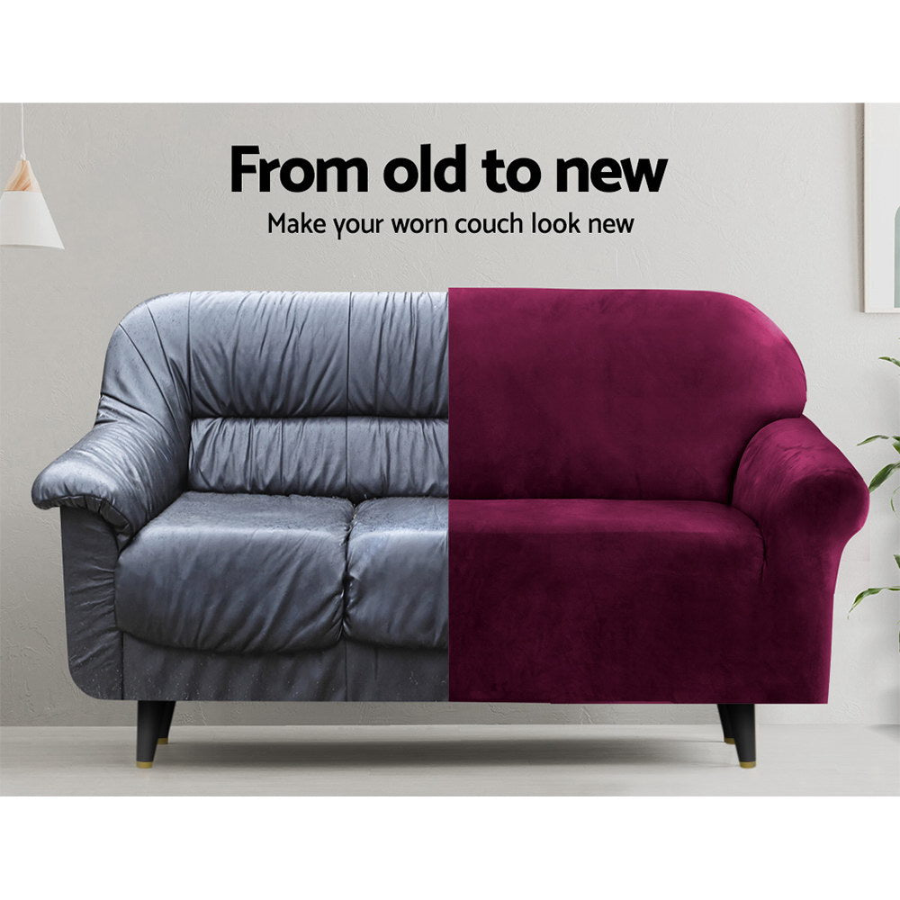 Sofa with a split design, half gray and half purple, with text 'From old to new' on a white background.