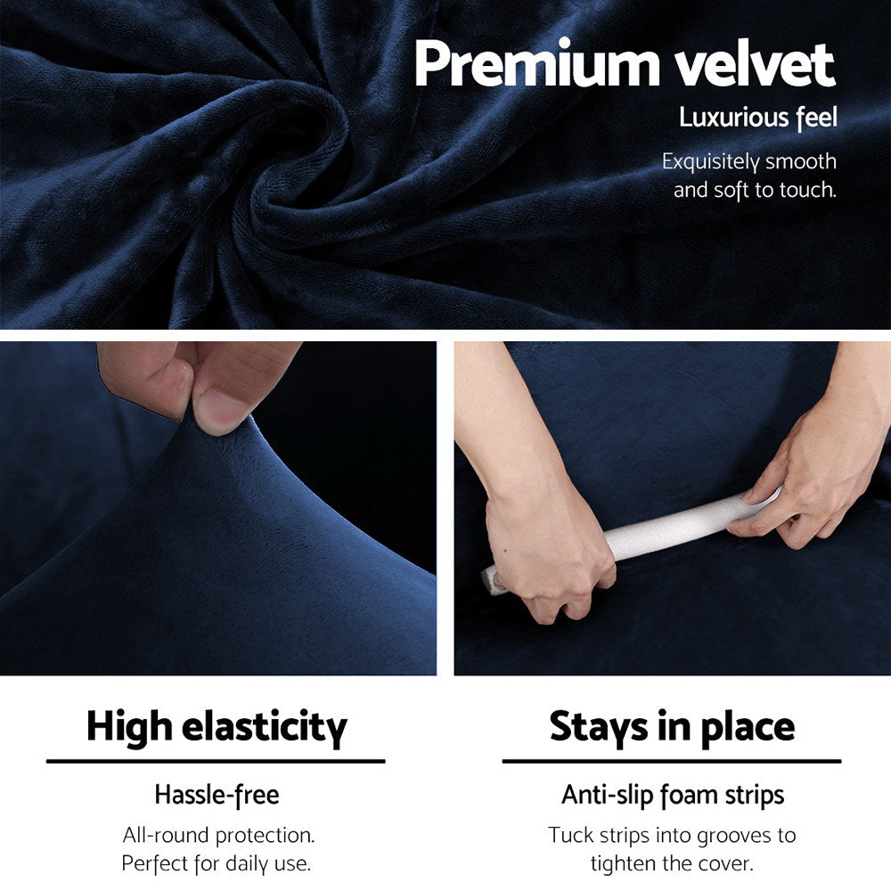 Premium velvet cover with text highlighting features like luxurious feel, high elasticity, and anti-slip foam strips.