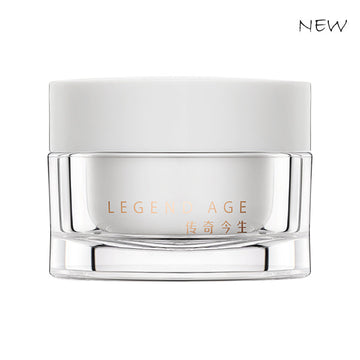 Skincare jar labeled 'Legend Age' on a white background