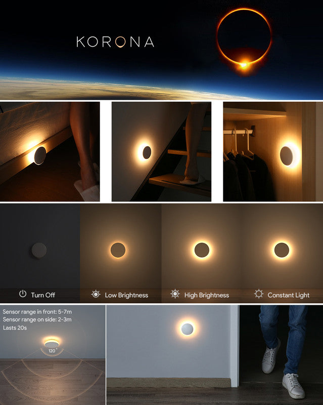 Korona light fixture with various usage scenarios and settings.