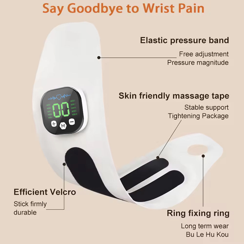 Elastic pressure band with massage tape and digital display on a beige background