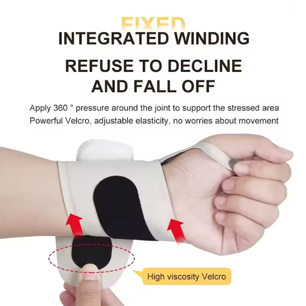 Wrist support brace with text highlighting features on a white background
