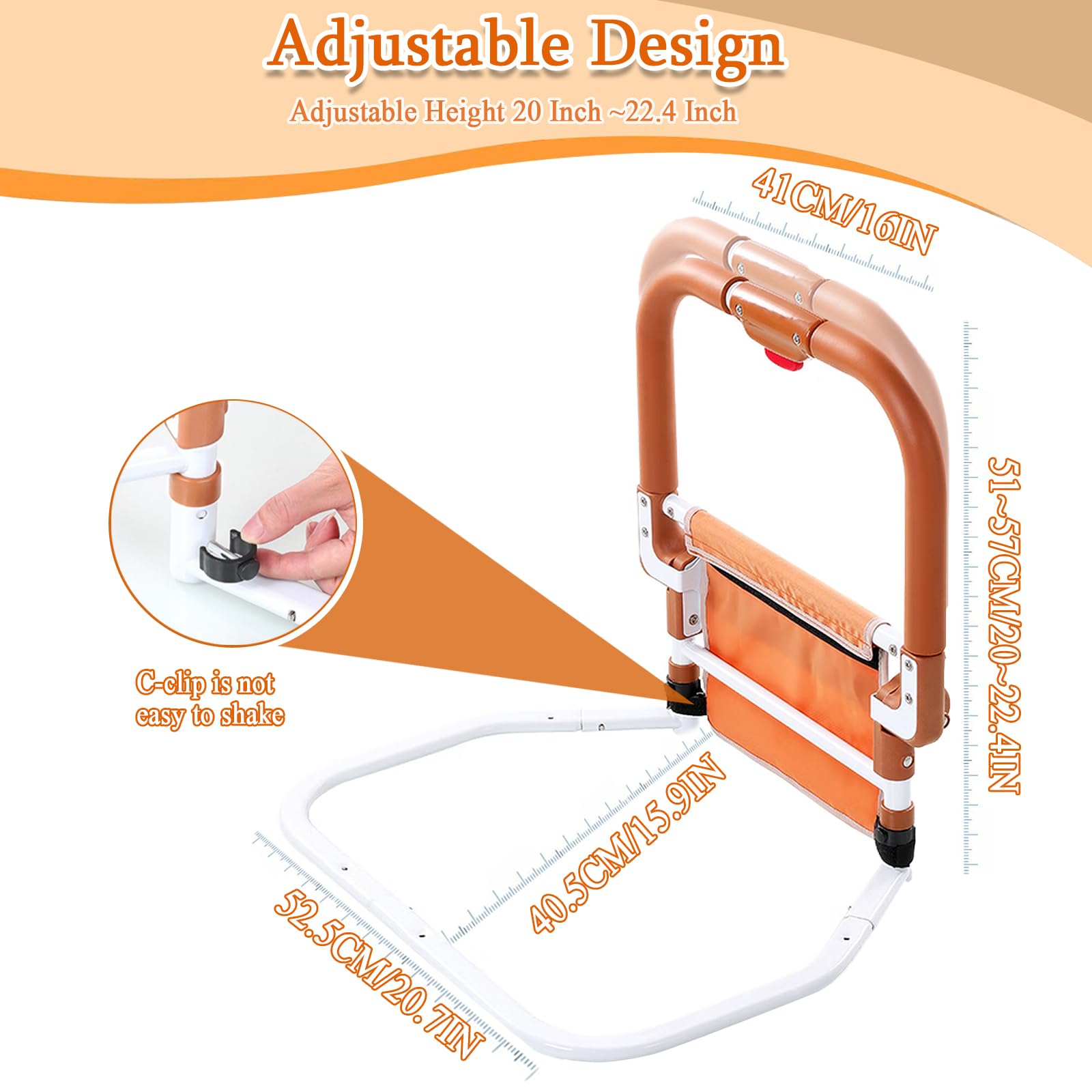 Adjustable height baby gate with measurement details on a white background