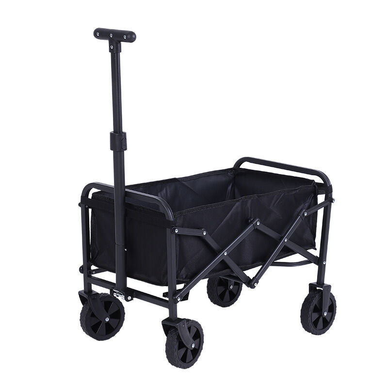 Black folding wagon with wheels on a white background