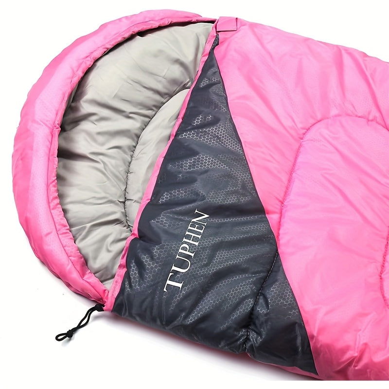 Pink sleeping bag with gray interior and 'Turpen' branding on a white background