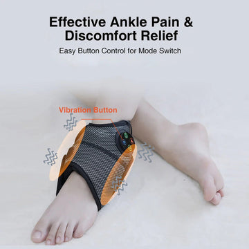 Ankle pain relief device with vibration button on a white background