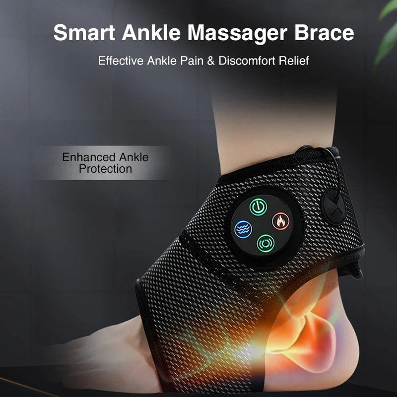 Smart ankle massager brace with control panel on a dark background