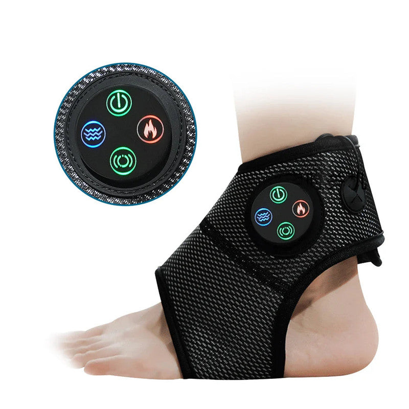 Black ankle support brace with control panel on a white background