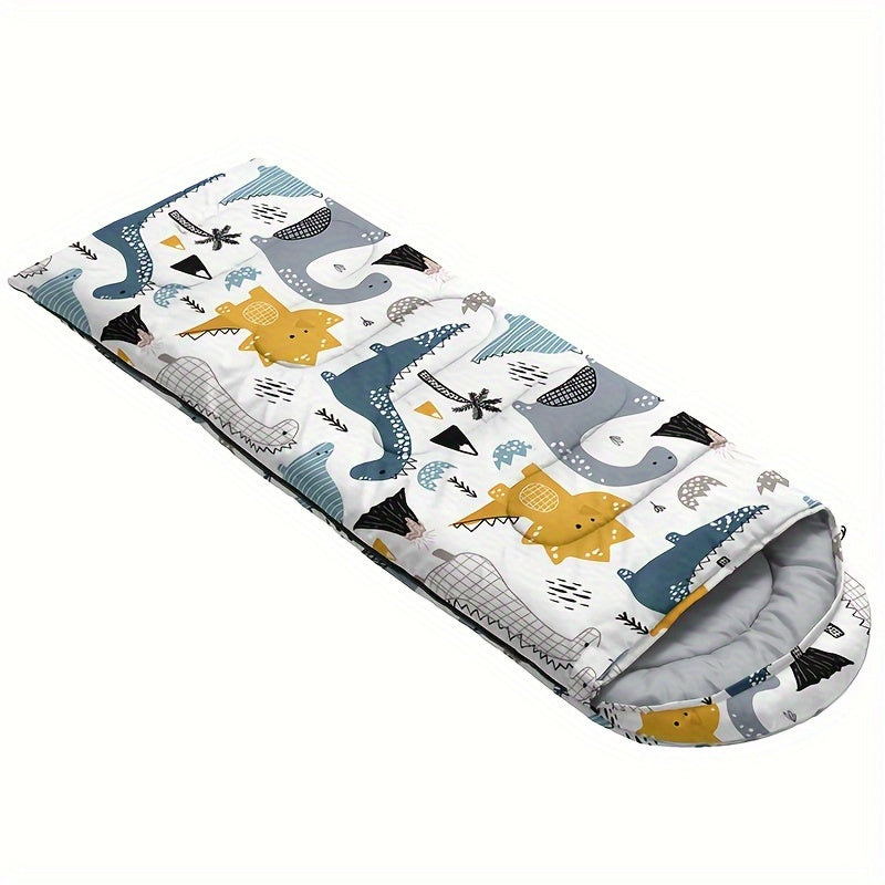 Folded baby sleeping bag with animal pattern on a white background