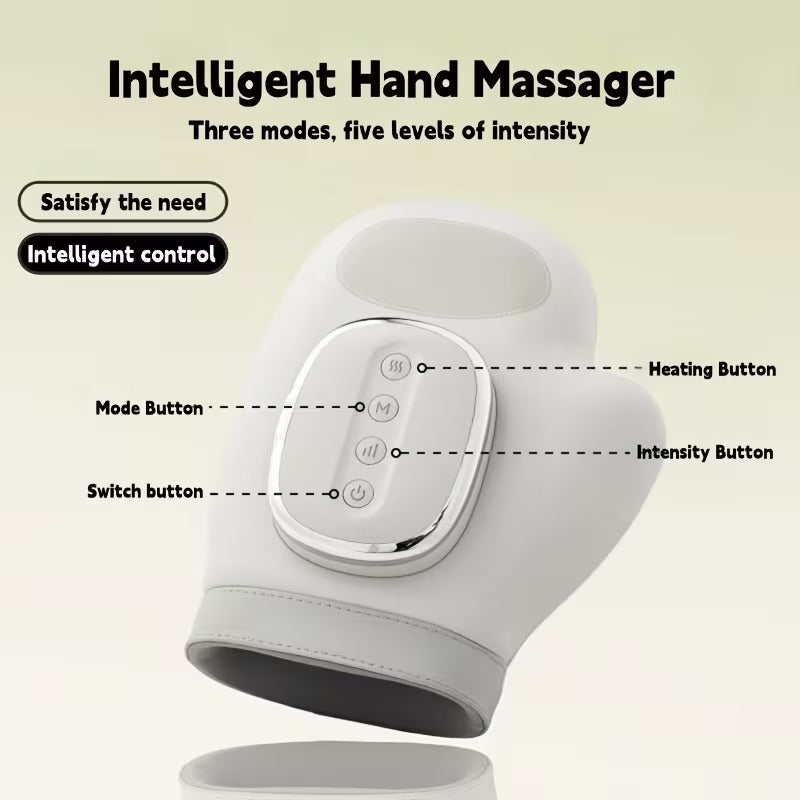 White hand massager with control buttons on a beige background