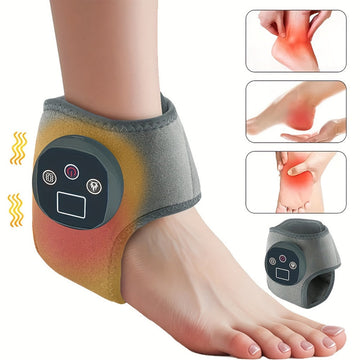 Foot massager device on a foot with insets showing soreness and relief.