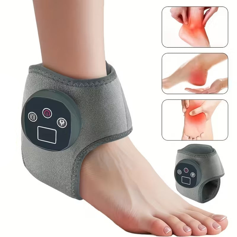 Gray ankle support device on a foot with insets showing sore feet.