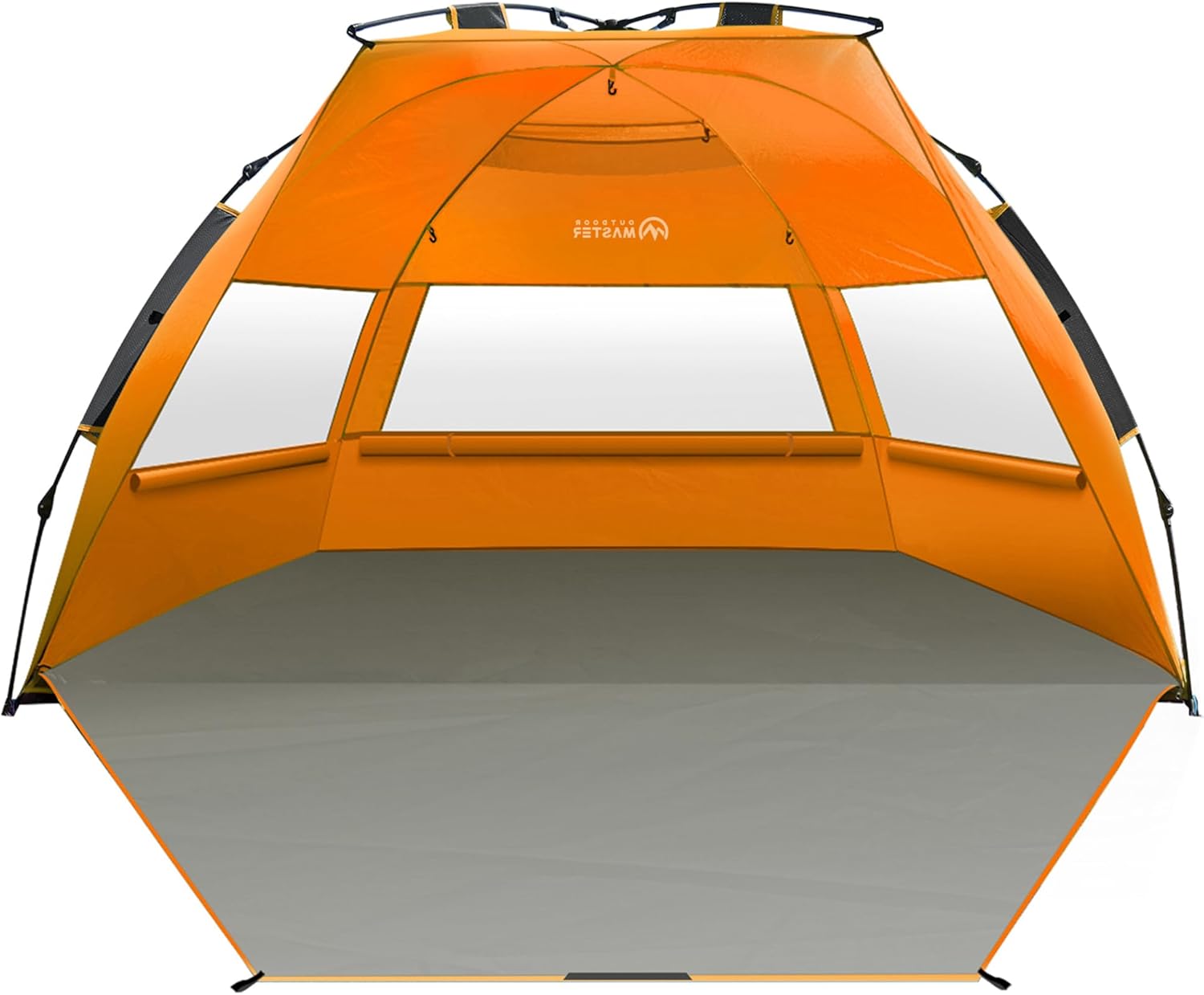 Orange and gray tent with a visible brand logo on a white background