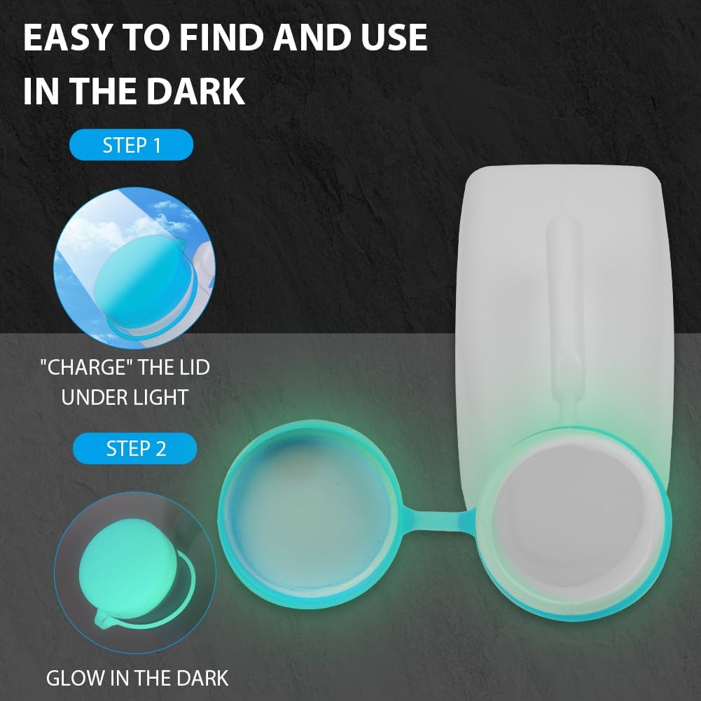 Glow-in-the-dark lid with instructions on how to charge and use it in the dark.
