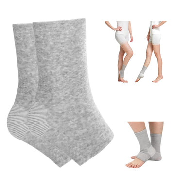 Gray ankle socks with a small inset showing people wearing them.