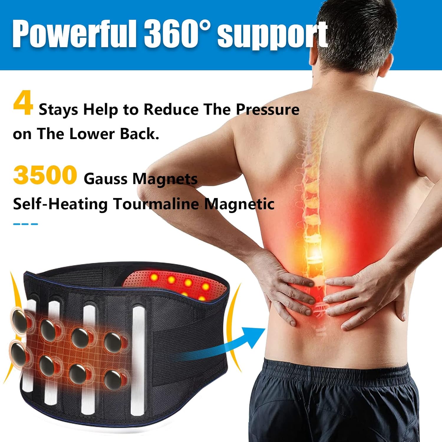 Heating Magnetic Therapy Back Brace Support Belt