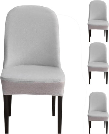 Set of gray upholstered chairs with dark legs on a white background