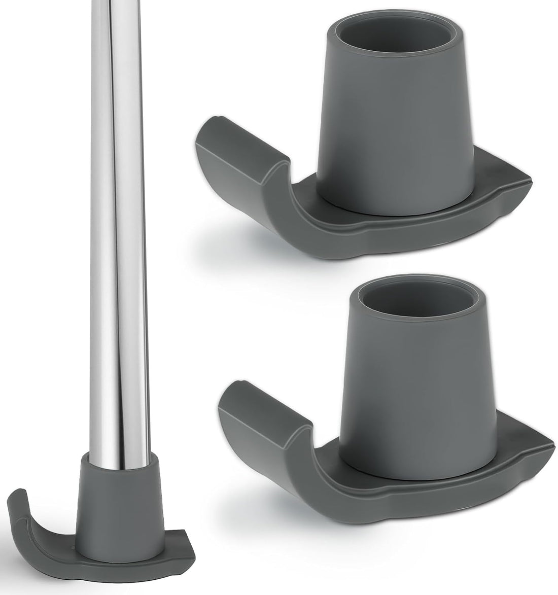 Gray table leg extensions with a metal rod on a white background